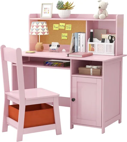 Miniatura 2 de TaoHFE Juego de Mesa y Silla Rosa para Niños Pequeños, Mesa y Sillas de Madera para Niños para Estudiar y Manualidades, Escritorio para Niños