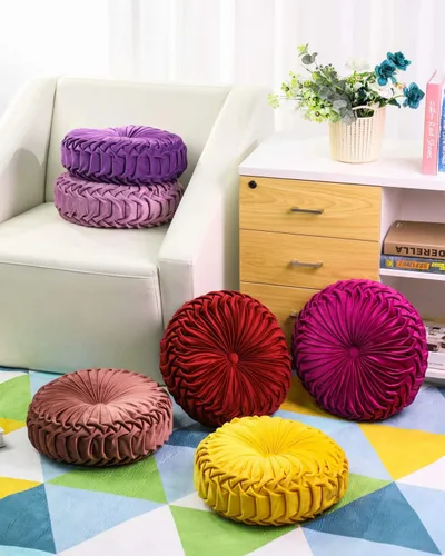 Miniatura 5 de HLOVME Cojín Decorativo para Sofá de Calabaza 3D Redondo de Terciopelo para Sofá Cama Silla Suelo 15"X15", Amarillo