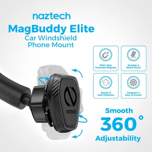 Miniatura 2 de Naztech MagBuddy Elite - Soporte magnético para teléfono con ventosa para parabrisas, ajustable en 360°, compatible con iPhone y Android