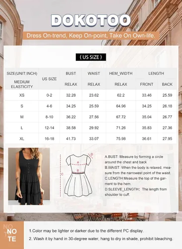 Miniatura 6 de Dokotoo Vestidos de verano para mujer, sin mangas, con botones, cintura elástica, volantes, escalonados, casual, con vuelo, mini vestido