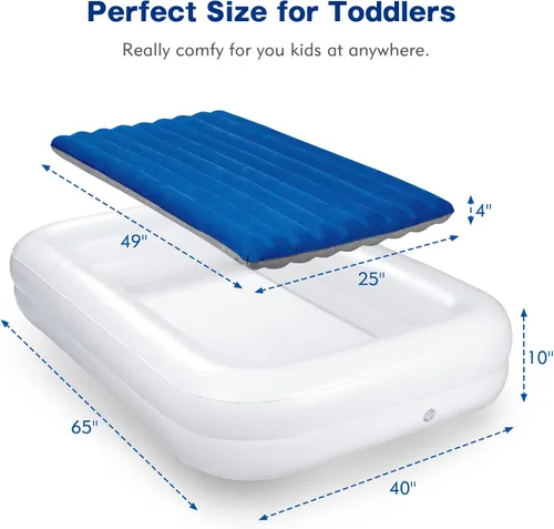 Miniatura 5 de USHMA Cama de viaje para niños pequeños [4 lados] Colchón de aire reversible de 2 colores para niños Cama inflable para niños Cama de viaje