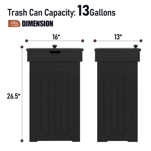 Miniatura 4 de Function Home Gabinete de basura de cocina de 13 galones, papelera de reciclaje de madera, bote de basura independiente a prueba de perros, armario