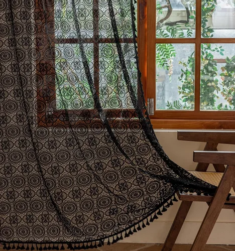 Miniatura 24 de YJ YANJUN - Cortinas de café boho, 24 pulgadas de largo, 2 paneles, cada una de 59" de ancho x 24" de largo, beige, con crochet, cortinas de cocina