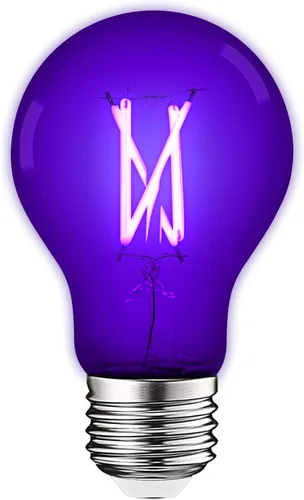 LUXRITE - Bombilla LED negra Edison A19 Edison UV, bombilla de luz negra de 6 W, UVA 397-407 nm, clasificación de accesorio cerrado, base E26,