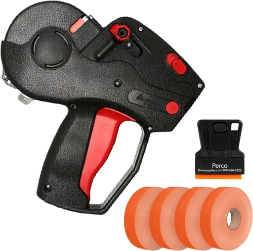Kit Inicial de Etiquetadora Perco Monarch 1131: Incluye Pistola de Precios, 10,000 Etiquetas Fluorescentes Rojas y Tinta Precargada