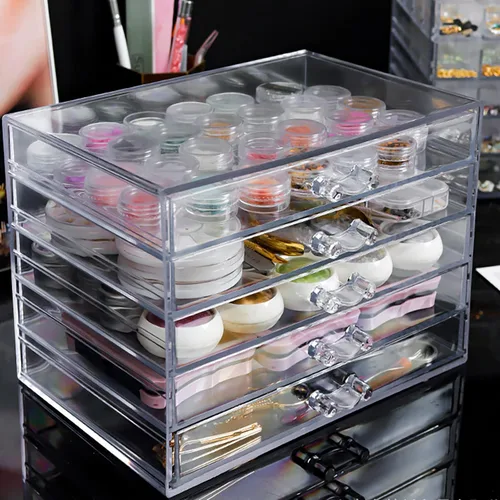 Caja de almacenamiento de decoración de uñas de 5 niveles, acrílico transparente para arte de uñas, accesorios de joyería, caja de almacenamiento,