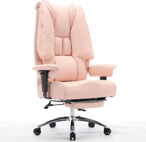 EXCEBET Silla de oficina grande y alta de 400 libras de ancho, silla de oficina ejecutiva de cuero con respaldo alto con reposapiés, sillas