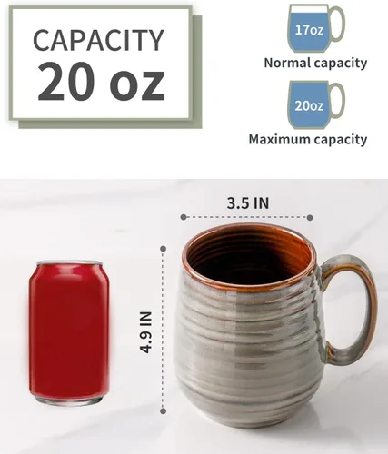 Miniatura 6 de HASENSE - Taza de café de cerámica grande de 20 onzas con gran asa, taza de té de cerámica para oficina y hogar, taza grande de regalo para papá