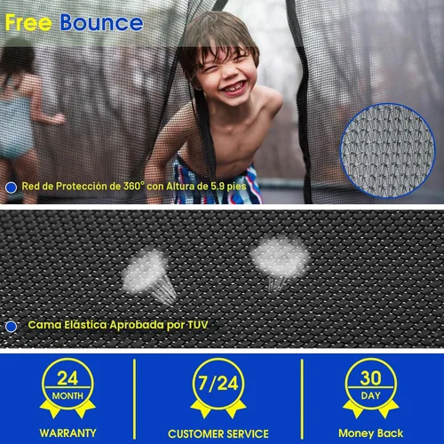 Miniatura 5 de SKYUP Tranpoline de 8 10 12 14 15 16 pies 1500 libras para niños y adultos con luz+rociador+calcetines, tranpolina recreativa con aro de baloncesto