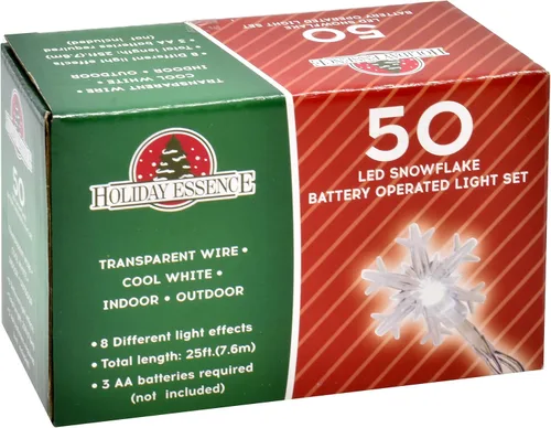 Miniatura 7 de Holiday Essence - Cadena de luces de Navidad en forma de copo de nieve, 50 luces LED blancas frías, 8 modos, 25 pies, juego de luces