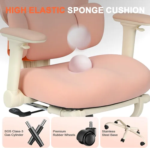 Miniatura 8 de Silla de oficina ergonómica con brazos abatibles y reposapiés 4D, silla de escritorio de malla para juegos con reposacabezas 3D y soporte lumbar