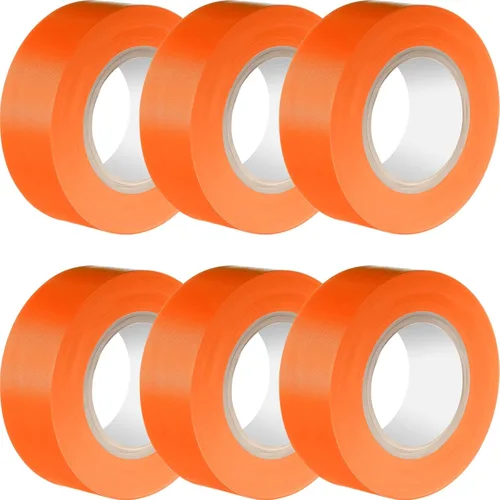Paquete de 6 cintas de marcado naranja de 1 pulgada x 600 pies, cinta de plástico no adhesiva, rollo de marcado de neón, cintas de estudio para