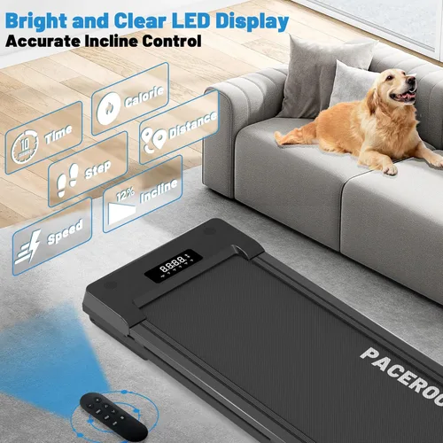 Miniatura 6 de PACEROCKER Walking Pad Treadmill with 12% 9-Level Auto Incline, 450 lbs Capacity Bluetooth Speaker Under Desk Treadmills for Home Hiking, 5 MPH Negro