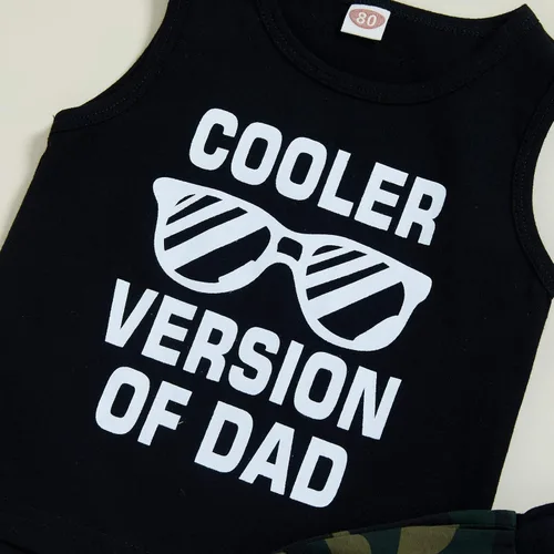 Miniatura 4 de Conjunto de 2 piezas de ropa corta para bebé niño versión más fresca de papá chaleco con estampado de camuflaje pantalones de verano