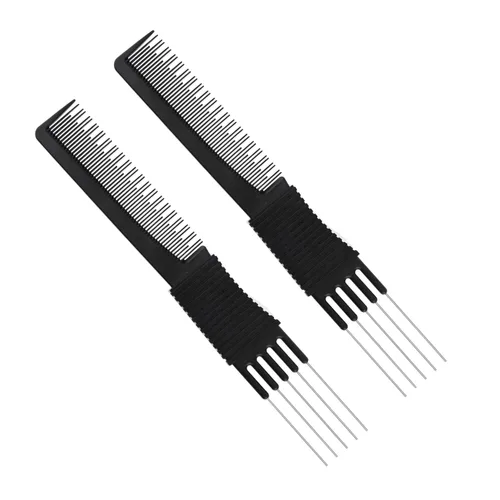 2 peines de carbono negro para levantar el pelo, de doble cabeza, herramienta de peine de cola de rata para cabello grueso, fino y fino, esponjoso y