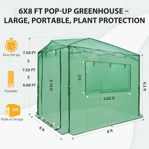 Miniatura 3 de EAGLE PEAK - Invernadero instantáneo emergente, para plantas de jardinería en interiores y exteriores, puertas con cremallera enrollable y ventanas