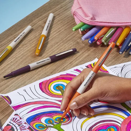 Miniatura 4 de Paper Mate Flair - Bolígrafos de punta de fieltro, llamativos (0.047 in), colores surtidos, 16 unidades Rotuladores Flair, punta media, surtidos