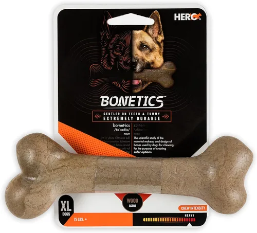 Hero - Hueso de fémur Bonetics - Huesos de perro - Huesos de cachorro - Diseñado para perros extra grandes de hasta 75 libras (aroma a madera)