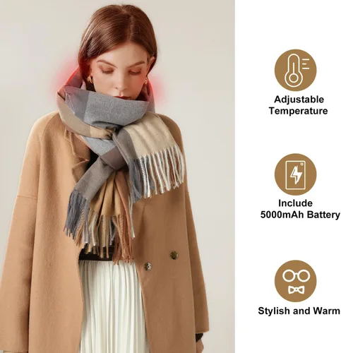 Miniatura 4 de EN'DA professional Bufanda térmica para mujer recargable con batería, 3 niveles de control de temperatura, bufanda eléctrica de invierno, diseño