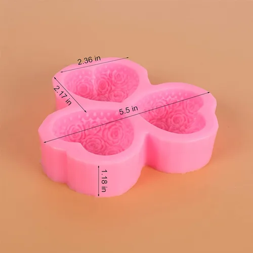 Miniatura 2 de Molde de silicona para jabón de 3 cavidades con forma de corazón de rosa para decoración de pasteles, chocolate, vela, bomba de baño, barra de loción