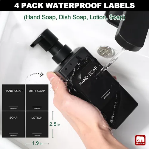 Miniatura 4 de GMISUN Juego de dispensador de jabón de cocina, dispensadores de jabón para manos y platos, dispensador de jabón negro de 12 fl oz/11.8 fl oz