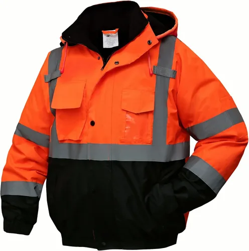 Miniatura 7 de SKSAFETY - Chaquetas reflectantes de alta visibilidad para hombres, chaqueta de seguridad impermeable para hombres con bolsillos, abrigos de trabajo