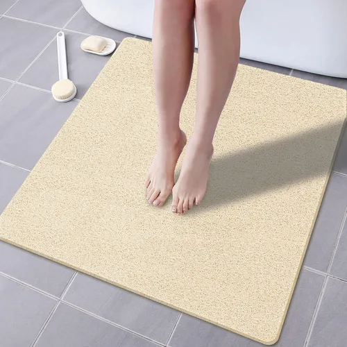 Tapete de ducha antideslizante sin ventosa, 24 x 24 pulgadas de PVC lufa para ducha, baño, tapete de bañera con drenaje para superficie texturizada,