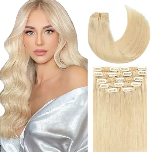 Miniatura 39 de Lacer Hair Glam - Extensiones de cabello humano con clip, sin costuras, color negro hueso, 4.33 oz, 7 unidades, 20 pulgadas, con clip de trama