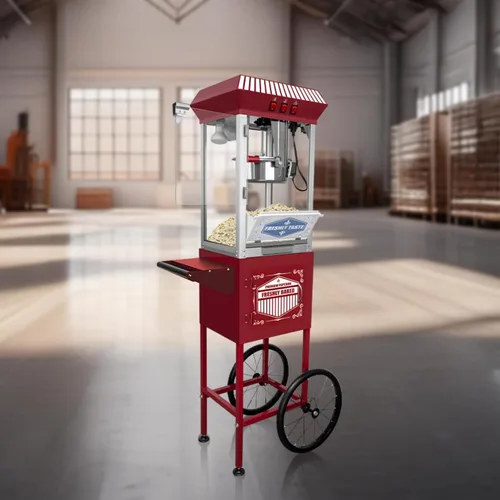 Miniatura 3 de Máquina de palomitas de maíz de estilo vintage sobre ruedas con hervidor de 12 onzas, dispensador de grado comercial de 850 W con vidrio templado
