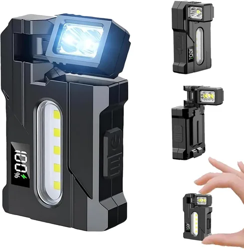 Linterna EDC recargable, llavero magnético de rotación de 270°, mini linternas planas portátiles de 400 lúmenes, IP65 impermeable llavero de