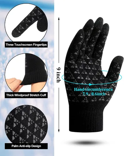 Miniatura 2 de SATINIOR Guantes de invierno para hombre, 4 pares de guantes cálidos con forro polar para pantalla táctil, guantes térmicos para clima frío
