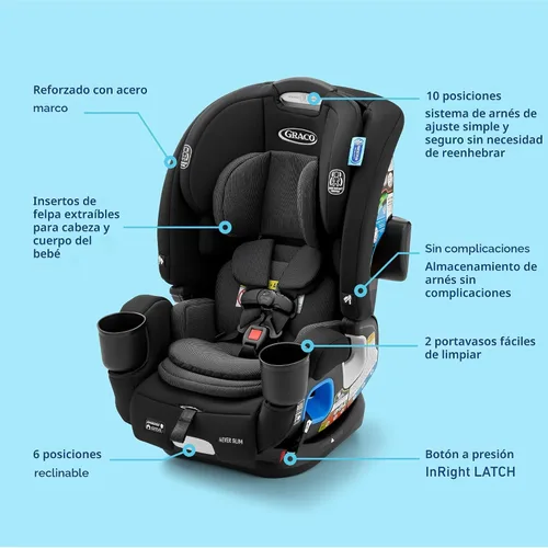 Miniatura 9 de Graco 4Ever DLX Slim 4 en 1 Asiento de automóvil para bebé a niño pequeño, orientación trasera, orientación delantera, a elevador de respaldo alto