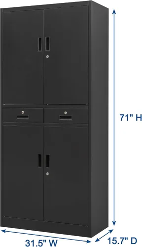 Miniatura 3 de Wanfu Gabinete de almacenamiento de metal, gabinete de almacenamiento con bloqueo de 71 pulgadas con estantes ajustables y 2 cajones, gabinetes