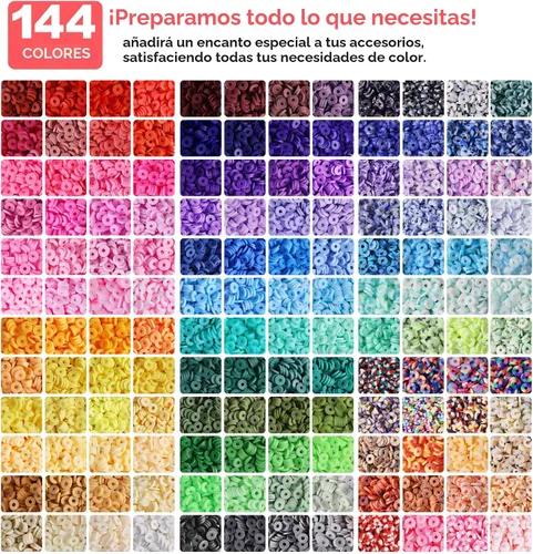 Miniatura 2 de Redtwo Juego de 23000 cuentas de arcilla para hacer pulseras, 144 colores, 7 cajas de cuentas Heishi de polímero plano para hacer joyas de amistad