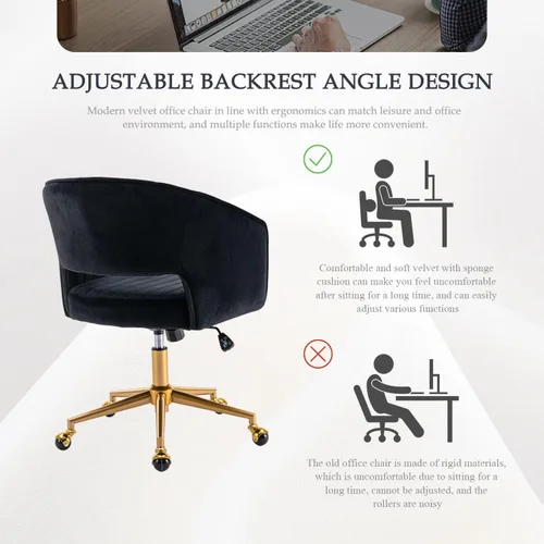 Miniatura 6 de Eifizek Silla de escritorio de oficina de terciopelo, moderna silla de escritorio ajustable para el hogar con ruedas, silla giratoria para Negro