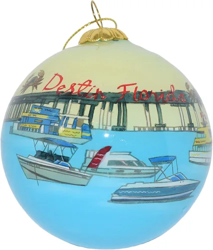 Miniatura 3 de Adorno navideño de vidrio soplado Sillas de playa Florida Pintado a mano en el interior Arte original Incluye caja de regalo