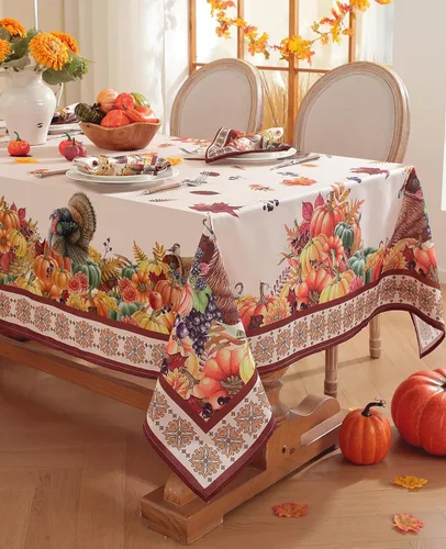 Miniatura 10 de Mantel rectangular con estampado de calabaza en acuarela de otoño, mantel rectangular de poliéster para otoño, resistente al agua, sin arrugas