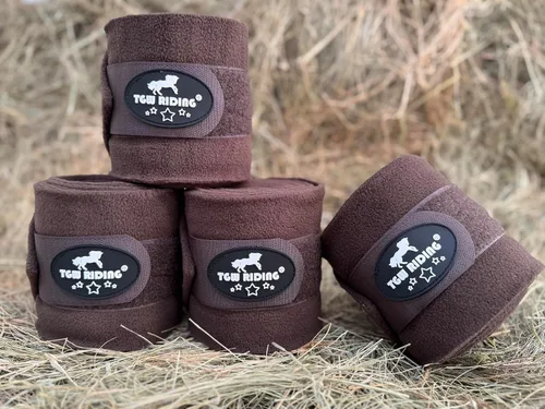 Envolturas de pierna de polo de caballo, envolturas de polo de lana equina (juego de 4) - vendajes de pierna de caballo (marrón)