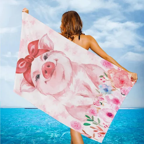 feelacle Toalla de playa absorbente sin arena floral de cerdo rosa, toalla de mano grande para natación, baño, spa y piscina