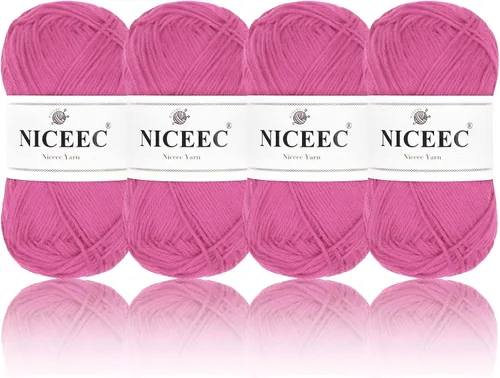 Miniatura 44 de NICEEC 4 madejas de hilo de algodón suave para bebé, 4 capas, manualidades DIY, peso fingering, hilo para manta para ganchillo y tejido, total 700