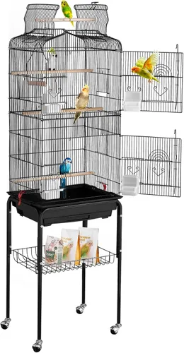 Miniatura 9 de VEVOR Jaula grande para loros de 64 pulgadas con tapa abierta y soporte rodante desmontable para periquitos, pinzones, canarios, agapornis