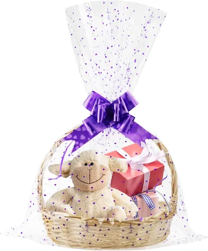 Miniatura 9 de Yotelab Bolsas grandes de celofán, envoltura de celofán de corazón blanco para cesta de regalo, 22 x 33 pulgadas, 10