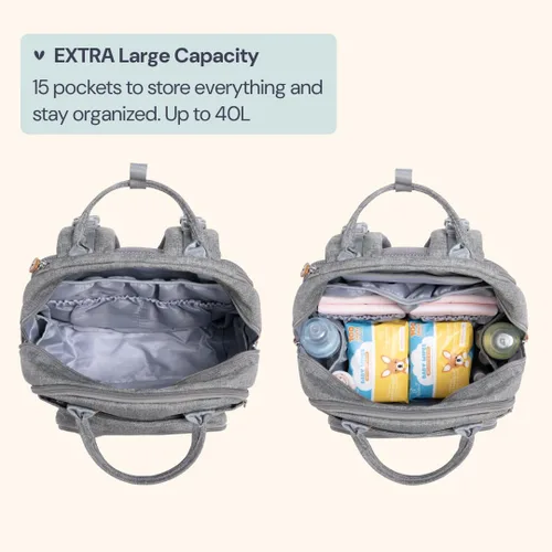 Miniatura 58 de BabbleRoo - Mochila para pañales - Bolso de viaje con artículos esenciales para bebés - Mochila multifunción resistente al agua, bolso de viaje