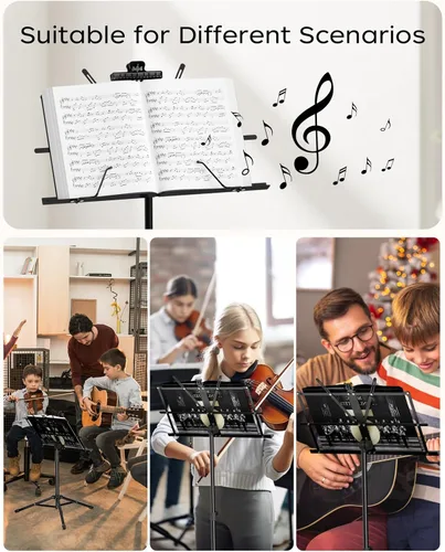 Miniatura 5 de K KASONIC Soporte de música, 2 en 1 de doble uso, plegable para partituras y soporte de escritorio para libros, portátil y ligero con clip para 1