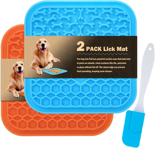 Alfombrilla para lamer perros – Alfombrilla de alimentación lenta con ventosas para mantequilla de maní, golosinas de alimentos y yogur – 2 unidades