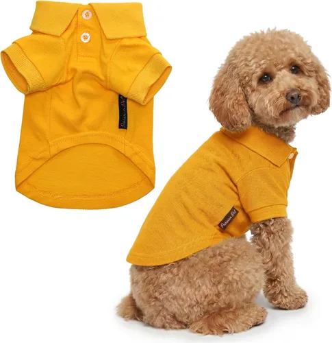 Parisian Pet Polo para perro – Camisa de algodón transpirable en amarillo sólido – Ropa de verano tipo pullover con cuello abotonado para perros