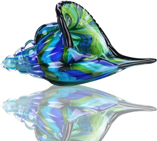 Miniatura 10 de QFkris 9.9" Figura de Caracola de Concha de Cristal Soplado a Mano para Decoración del Hogar Arte de Concha de Cristal Escultura