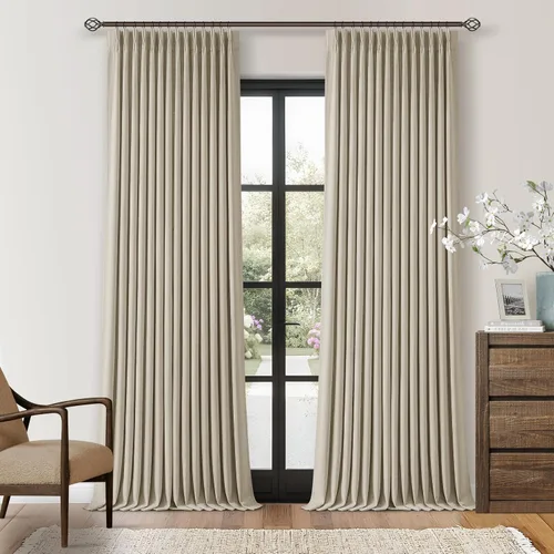 Miniatura 96 de Juego de 2 paneles de cortinas plisadas negras de 80 pulgadas para sala de estar, cortinas plisadas de lino con forro de 80 pulgadas de largo, 100%
