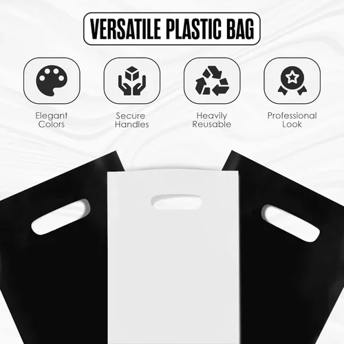Miniatura 4 de Houseables Bolsas de compras de plástico para mercancías, bolsa al por menor, 16"x18", paquete de 100, 1.75 mil de grosor, blanco y negro, asas