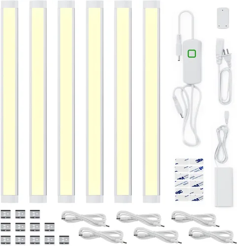 MYPLUS Iluminación LED para debajo del gabinete, kit de barra de luz LED de 12 pulgadas con blanco cálido de 1260 lúmenes, 14 W, luz LED de encimera